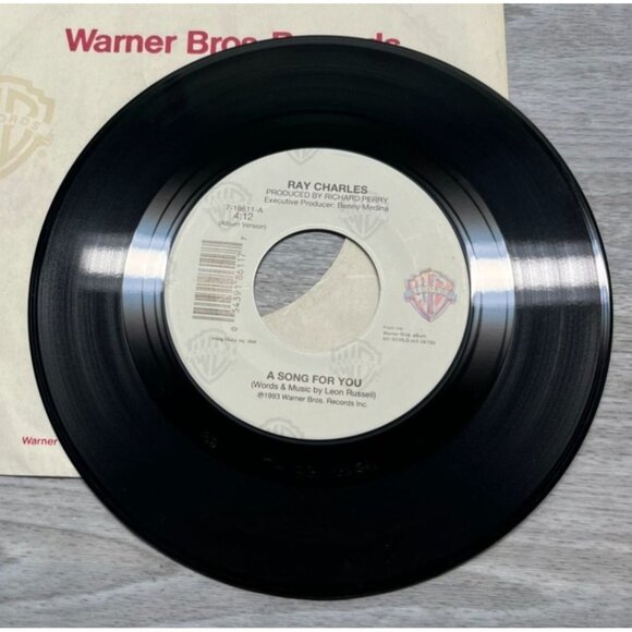 Ray Charles A Song For You / I Cant Get Enough 45 Vinyl 90s Soul Warner Bros - Picture 6 of 6